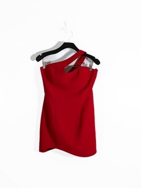 Ila Kara Swirl One Shoulder Cut Out Mini Bodycon Party Cocktail Dress Red 38